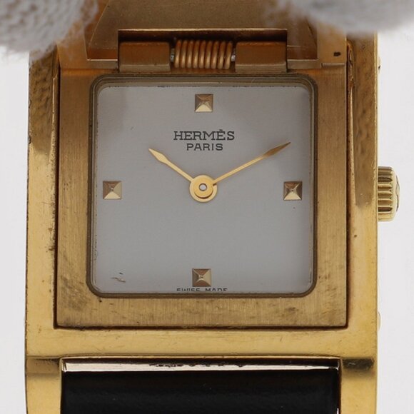 WATCH HERMES Medor white Gold Plated/leather QZ - Picture 1 of 7
